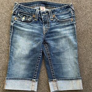 True Religion Women's Denim Jean Shorts with Rolled Cuffs